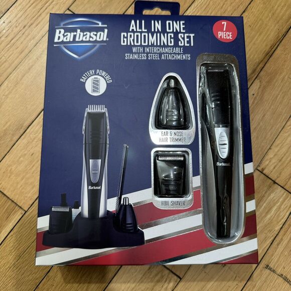 Barbasol 7 Pc Grooming Set w/ Ear/Nose/Beard & Foil Trimmer + 7 oz. Shave Cream - Picture 1 of 10